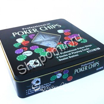 Покерный набор в металлической коробке 100 фишек