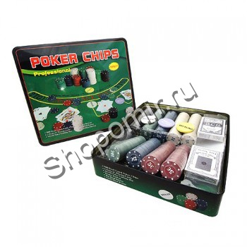 Покерный набор 500 фишек с номиналом в металлической коробке