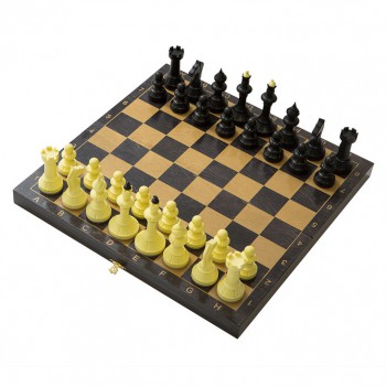 Шахматы + Шашки "Айвенго" с деревянной черной доской, рисунок золото